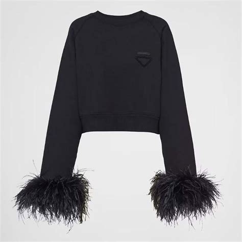 Prada Women's' Feather Cuffs Sweatshirt in Black 